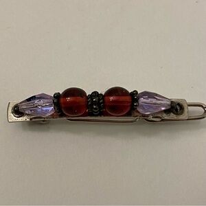 Made In France Hair Barrette Jewelry With Red Beads And Amethyst Tone Crystal
